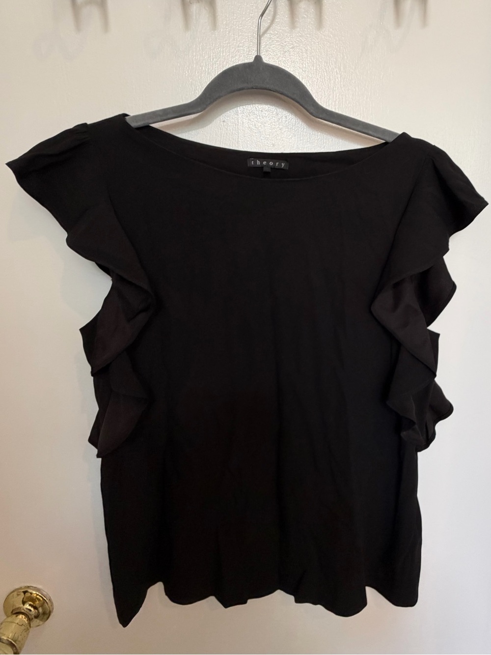 Theory Black Ruffle Sleeve Blouse